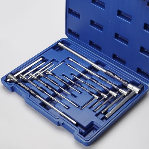10PCS Metric 3-Way T-type Hex Wrench Set,T-handle Sliding Top with Spinning Sleeve Allen Key Wrench Kit, for Auto, Bicycle, Moto (Carry Box)