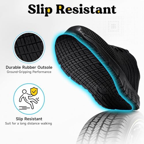 Non Slip Work Shoes for Women Slip On Sneakers, Black US 5-11