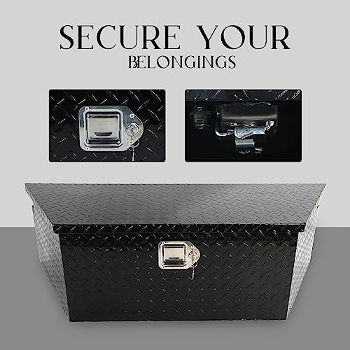 BLACKHORSE-RACING 39" Aluminum Diamond Plate Trailer Tongue Box, Black | Heavy Duty Aluminum Tongue Tool Box,Secure Storage Tool Box Organizer for Trailers, ATVs, RVs, and Truck Beds-39"x12"x16.5"