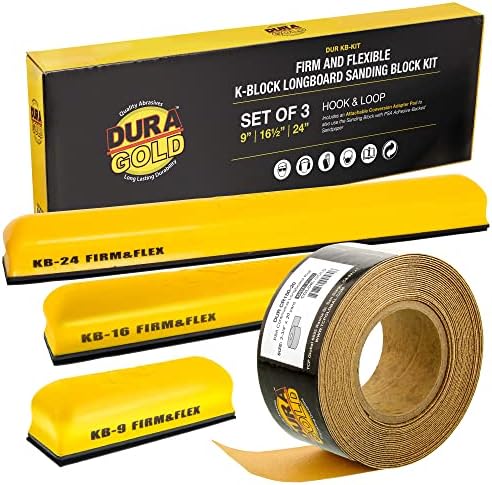 Dura-Gold Pro Series K-Block Sander Firm & Flex Hand Sanding Block Kit with Hook & Loop Backing and PSA Adapter Pad & 150 Grit Sandpaper Roll