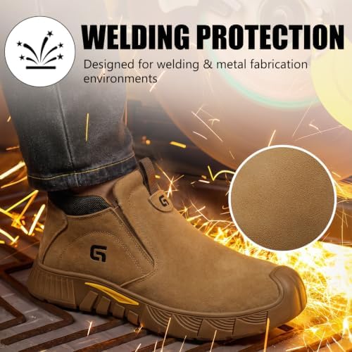 GLANOUDUN Steel Toe Shoes for Men Welding Work - Slip-On, Mid-Top Coverage