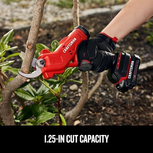 CRAFTSMAN V20 Cordless Electric Pruner, Pruning Shears for Gardening, 2 Ah Battery and Charger Included, Electric Pruning Shears, Tree Pruner (CMCPR320C1)