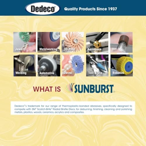 Dedeco Sunburst Radial Bristle Discs 5-Pack - 1" Curved 4-Ply Mounted Discs - Yellow 80 Grit (Coarse) - Aluminum Oxide for Polishing & Finishing