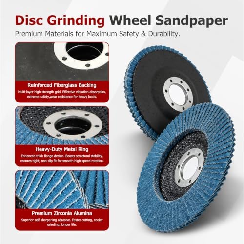 findmall 50 Pack 4-1/2" X 7/8" 80 GRIT Flap Disc Grinding Wheel Sandpaper