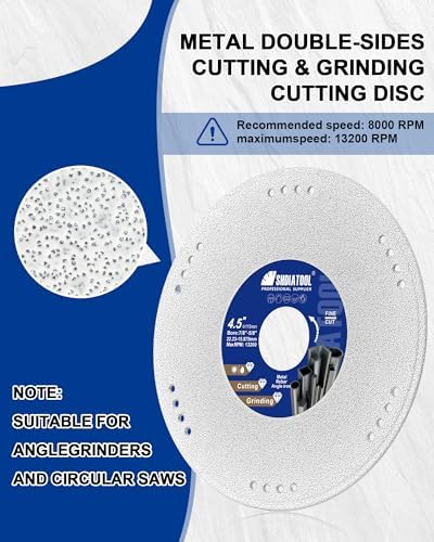 SHDIATOOL 4-1/2 Inch Diamond Metal Cutting Wheel 2PCS, Vacuum Brazed Cut Off & Grinding Disc for Angle Grinder, Cuts Rebar Steel Stainless Aluminum, 7/8" Arbor with Reducer Ring