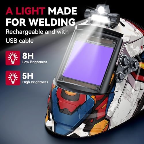 ARCCAPTAIN Auto Darkening Welding Helmet with Light, 3.94"X3.66" Large View