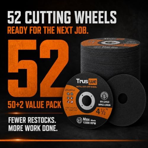 4-1/2 Inch Cut Off Wheels, 52 Count Ultra Thin Metal Cutting Discs for Angle Grinders, 0.045 x 7/8 Inch, for Steel and Stainless Steel, Up to 13,300 RPM