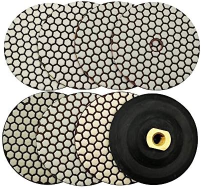 SHDIATOOL 5 Inch Dry Diamond Polishing Pads Set of 7 Pieces Plus a Rubber Backer for Granite Marble Quartz