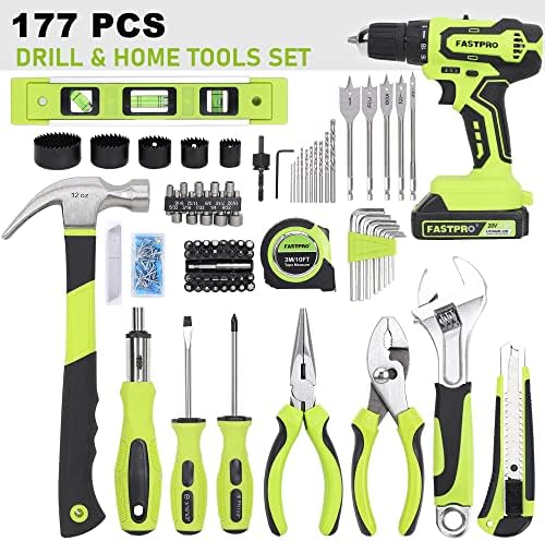FASTPRO 20V Drill Set, Home Tool Kit with Tool Box,Green