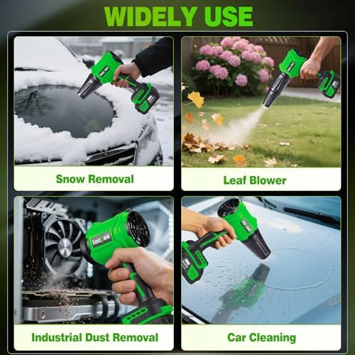 Leaf Blower Cordless,Battery Powered 800,000 RPM Electric Leaf Blower with 2 x 4.0Ah Battery and Charger Handheld Blowers for Lawn Care,Dust,Snow,Car Blowing Water with 2 Extended Nozzle,Dark Green