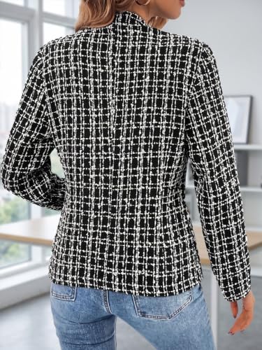Mina Self 2026 Fall Women's Open Front Tweed Blazer,Plaid Fitted Jacket