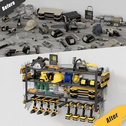 4-Tier Power Tool Organizer Wall Mount, 450LBS Capacity, 8 Drill Holders