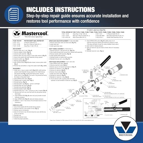 Mastercool 71201-001A-REPK Hydra-Flare Hydraulic Tool Repair Kit with Instructions – For 71202 Hydraulic Tool & Yoke