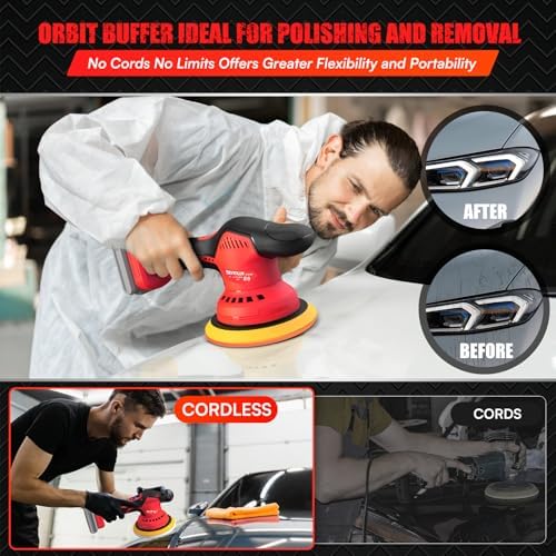 Cordless Car Buffer Polisher Compatible with Milwaukee M18 Battery(NO Battery),6" Brushless Buffer Polisher Kit, 8 Variable Speed 5500RPM for Car Detailing,14PCS Polishing Accessories