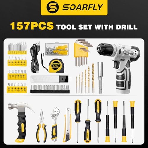 157-Piece Tool Set, 8V Cordless Drill Set, Hand Tool Kit for Men and Women