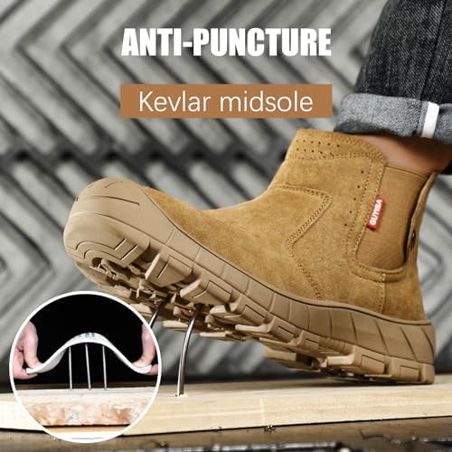 GLANOUDUN Steel Toe Shoes for Men Welding Work - Slip-On, Mid-Top Coverage