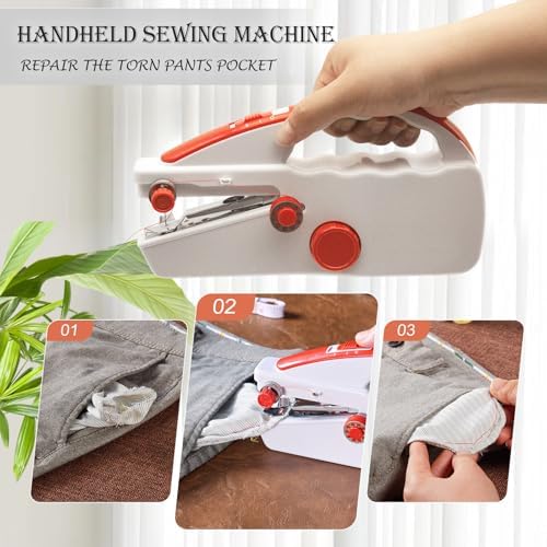 Handheld Sewing Machine Heavy Duty, with Red Leather Storage Case and 110-Piece Sewing Kit, Mini Portable, Ideal for Adults & Beginners, Complete Set of Quick Home Clothing Repair Tools, Good Gift