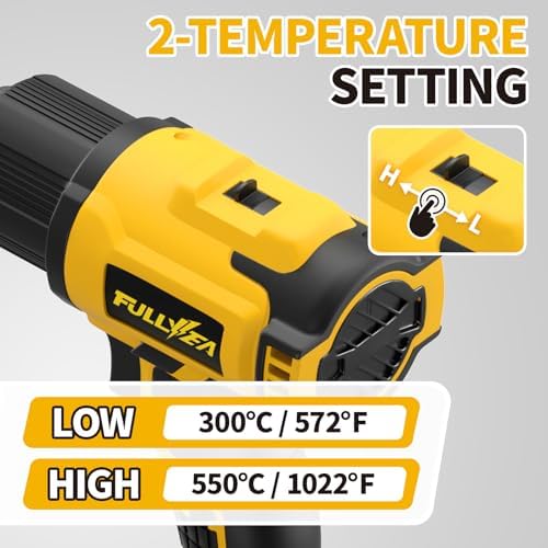FULLYEA Heat Gun Cordless, 572℉-1022℉, Battery Powered Gun with 5 Nozzles