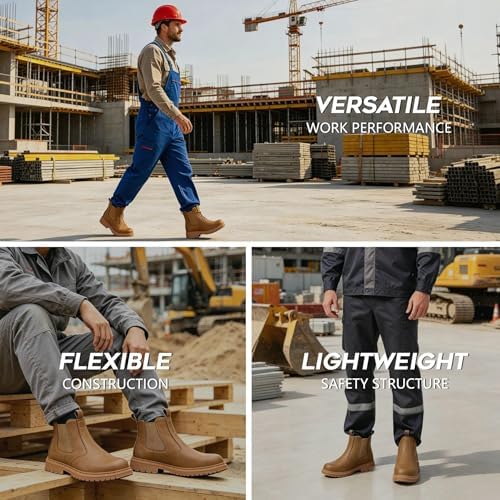 Steel Toe Boots for Men & Women,Slip On Work Boots for Construction