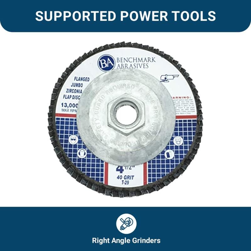 Benchmark Abrasives 4.5" x 5/8"-11 Zirconia Type 29 Flap Discs, 40 Grit