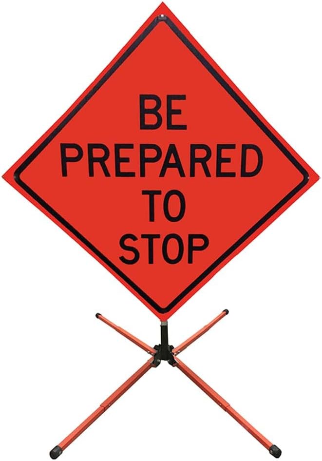 Plasticade Watchdog Orange Powder-Coated Steel Compact Springless Stand for 36" & 48" Roll-Up Signs, Extendable Galvanized Legs, Non-Skid Rubber Feet, Sandbag Hook, Flag Holder, and Extendable Mast