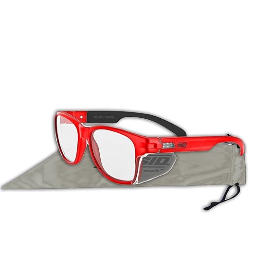 MAGID Y50 Safety Glasses for Construction | Red Frame — 1 Pair, Clear Lens | Side Shields, ANSI Z87.1+, Anti-Fog, Scratch-Resistant, 99.9% UV Protection, Polycarbonate Lens