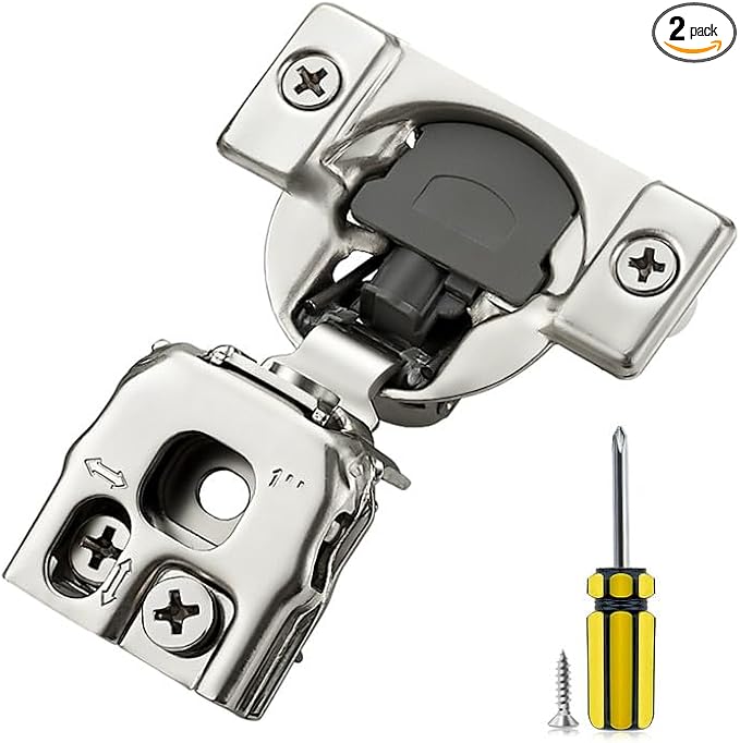 Ravinte 2 Pack 1 Pair 1 inch Overlay Soft Close Kitchen Cabinet Hinges Stainless Steel Adjustable Kitchen Hinges Satin Nickel Cabinet Hardware