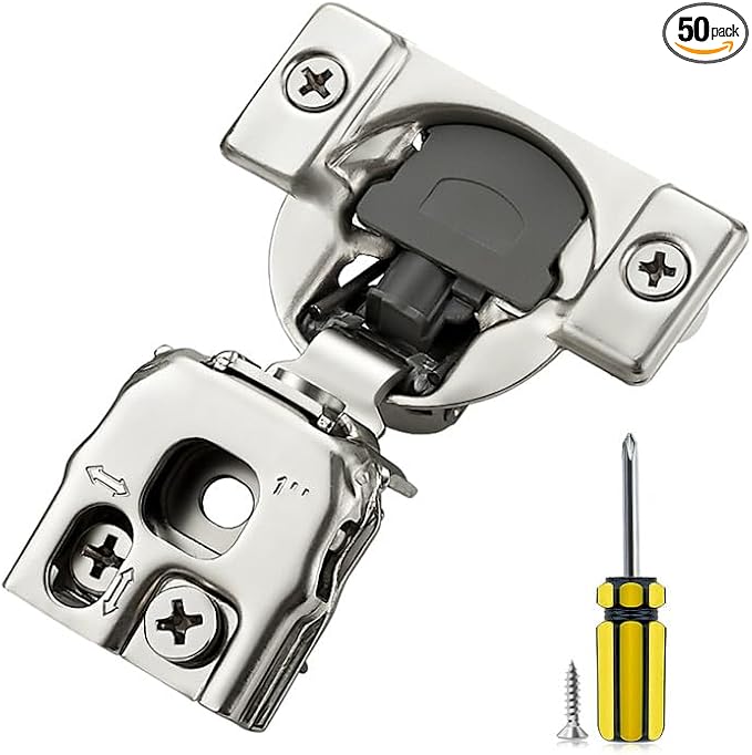 Ravinte 50 Pack 25 Pair 1 inch Overlay Soft Close Kitchen Cabinet Hinges Stainless Steel Adjustable Kitchen Hinges Satin Nickel Cabinet Hardware