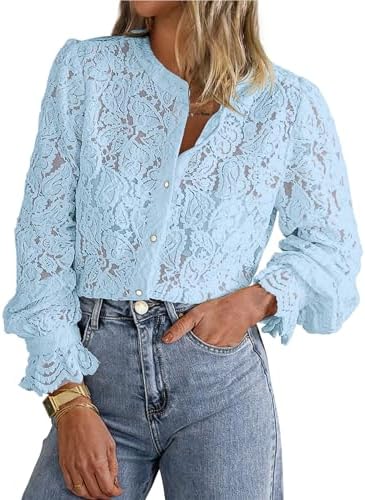 PRETTYGARDEN Women's Fall Trendy Long Sleeve Lace Tops