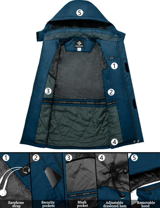 GEMYSE Men's Winter Ski Jacket Waterproof Snow Coat with Detachable Hood