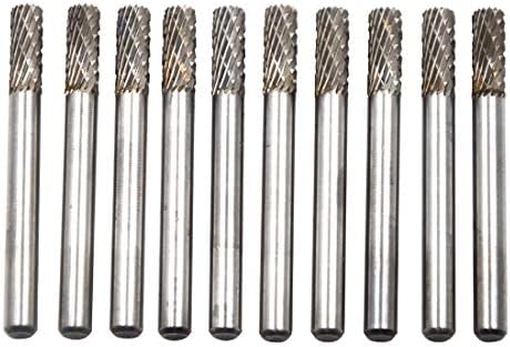10Pcs/set 1/4 Dia. Flat Cutter Cylinder Solid Carbide Burrs Heavy Duty Grinding Heads Chamfering Abrasion Industrial Deburring Rotary Tools for Straight Edges Surfaces Bottom Holes