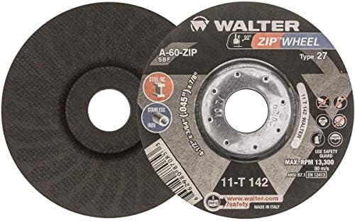 Walter Surface Technologies 11T142 ZIP Wheel High Performance Cutoff Wheel, Type 27, Metal Hub Quick Change Symmetrical, Aluminum Oxide, 4-1/2" Diameter, 3/64" Thick, 7/8" Arbor, Grit A-60-ZIP (Pack of 25)