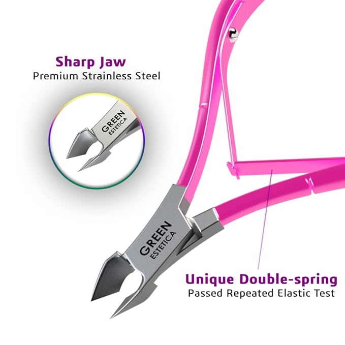 Professional Cuticle Trimmer Nail Cuticle Cutter Stainless Steel Cuticle Nippers with Sharp Blades Double Spring Manicure Tools for Nail Care Pedicure Home Spa (Pink - Pusher Included)