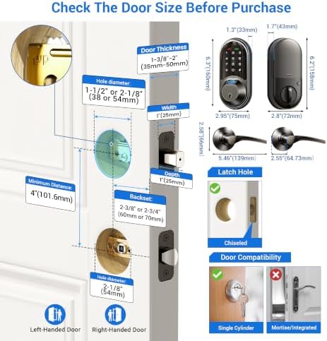 Veise RZ07B Fingerprint Smart Lock with 2 Lever Handle Set, Matte Black