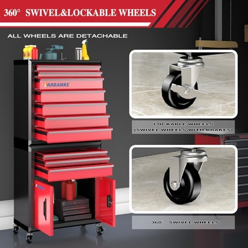 LARBANKE 10-Drawer Rolling Tool Chest with Wheels&Locks, Red Tool Cabinet