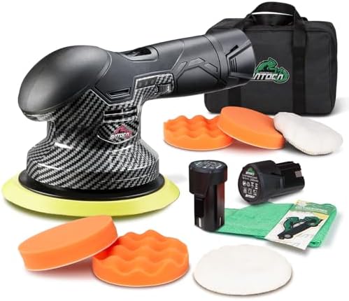 BATOCA 2026S3 Cordless Car Buffer Polisher, 2x11.1V Lithium-ion Rechargeable Battery Powered Polisher with 6 Variable Speed, DA Orbital Buffer for Car Detailing, Polishing, Waxing, Carbon Style