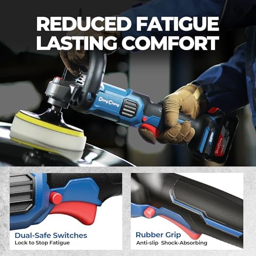 Dong Cheng 20V Brushless Cordless Polisher, Includes 2 x 4.0Ah Batteries, 500-3000RPM Buffer Polisher, 6-Speed with 6" Car Polisher Pad, Rotary Polisher for Car Detailing & Polishing.
