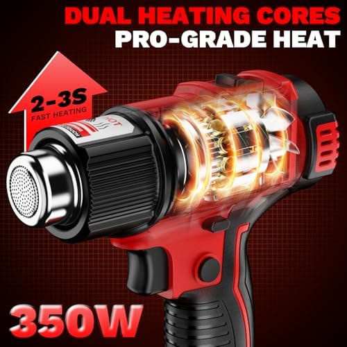 Cordless Heat Gun Compatible with Milwaukee 18V Battery, 350W Fast Heating Soldering Gun with LED Light, 122℉-1022℉ Variable Temperature with 5 Nozzles for DIY Craft, Shrink Tubing (Tool Only)