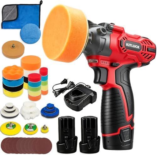 Cordless Buffer Polisher, 12V Mini Wax Buffer & Sander with 2 X 2.5Ah Battery & Charger, 1/2/3" Backing Plate, 40pcs Polishing Pads, Variable Speed for Car Detailing/Buffing/Sanding/Waxing