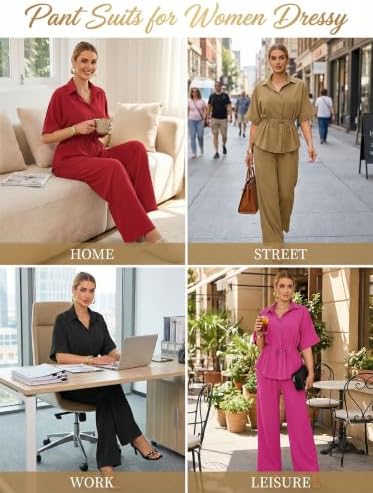 Two Piece Sets for Women Dressy Shirt Top Flared Pants Business Pantsuits