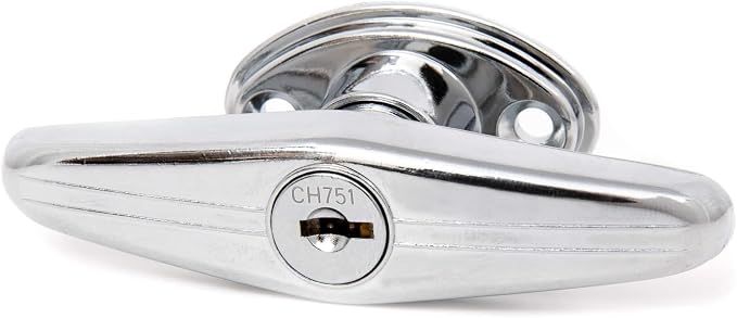 Oswald Supply T Handle and Latch Set, Chrome Locking with V- Spindle, Round Bolt/Plunger Latch, Midland Style with Keys and Hardware for Trash Chute and Linen Chute Doors