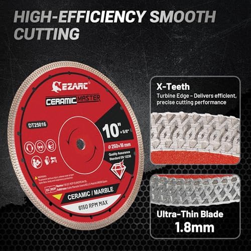 EZARC 10 Inch Super Thin Diamond Tile Blade, 5/8" Arbor, 1-Pack