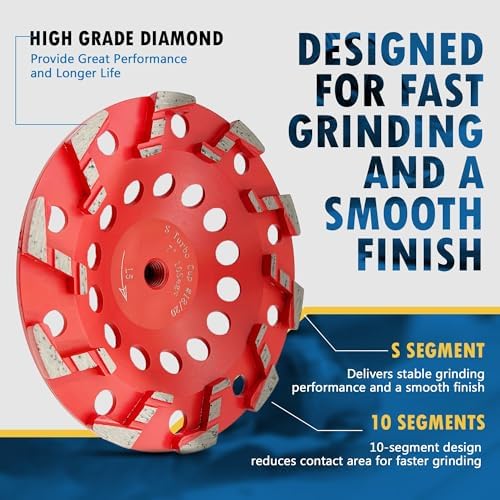 7" Diamond Grind Wheel 10 S Seg Concrete & Coating 5/8"-11 Threaded Arbor