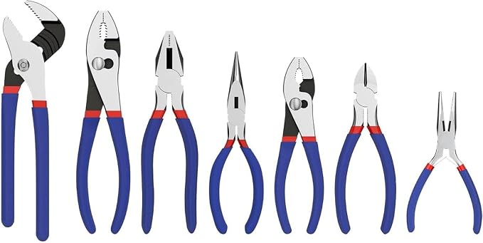 7-Piece Pliers Set, Comfort Grip, Groove Joint, Long Nose, Slip Joint | Drop-Forged Heat-Treated Steel; Non-Slip Ergonomic Comfort Grip; Rust-Resistant Protective Finish