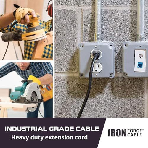 Iron Forge Cable 10 Gauge Extension Cord Heavy Duty, 25 Ft - Black SJTW