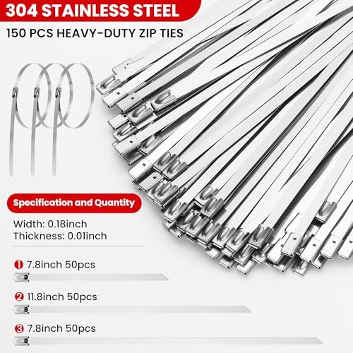 Stainless Steel Cable Tie Gun Set Metal Zip Tie Tool Kit (Red)