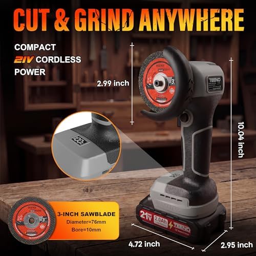 TEENO Cordless Angle Grinder 3", 21V Mini Cut-Off Tool, LCD Display, Gray