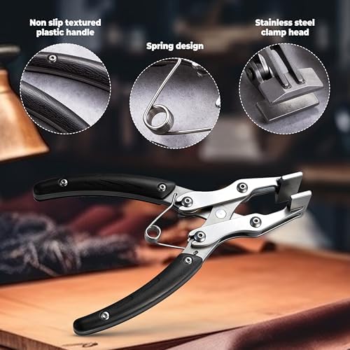 Leather Flat Plier 7.5 inch Flat Nose Plier Wooden Handle Leather Work Clamp Press Parallel + Cross Structure for Crafting DIY Projects