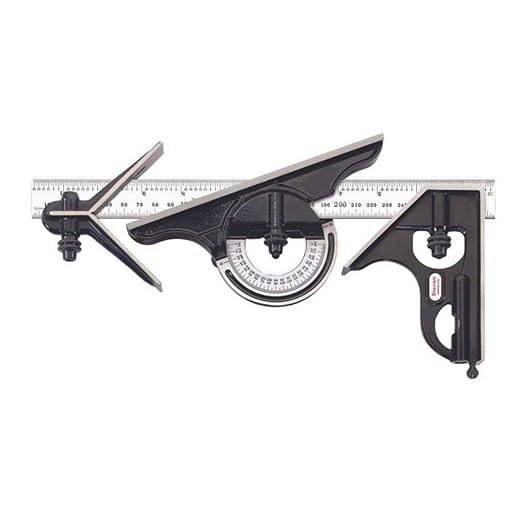 Starrett Combination Set with Square, Center and Reversible Protractor Head and Blade - 11-3/4" Blade Length, Reversible Lock Bolts, Scriber, 36 Graduation Type - C434ME-300