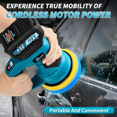 6”Cordless Buffer Polisher Kit,6000RPM High Power Car Polisher with 2 x 4.0Ah Batteries,16PCS Polishing Accessories,Pulidora De Autos with 8 Variable Speed for Car Polishing/Waxing